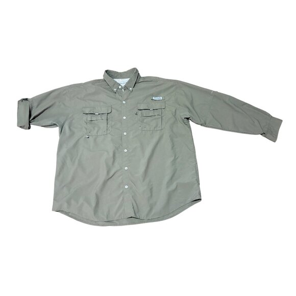 COLUMBIA PFG BAHAMA MENS PLUS SIZE XXL ROLL TAB & LONG SLEEVE GREEN FISHING - Picture 1 of 8